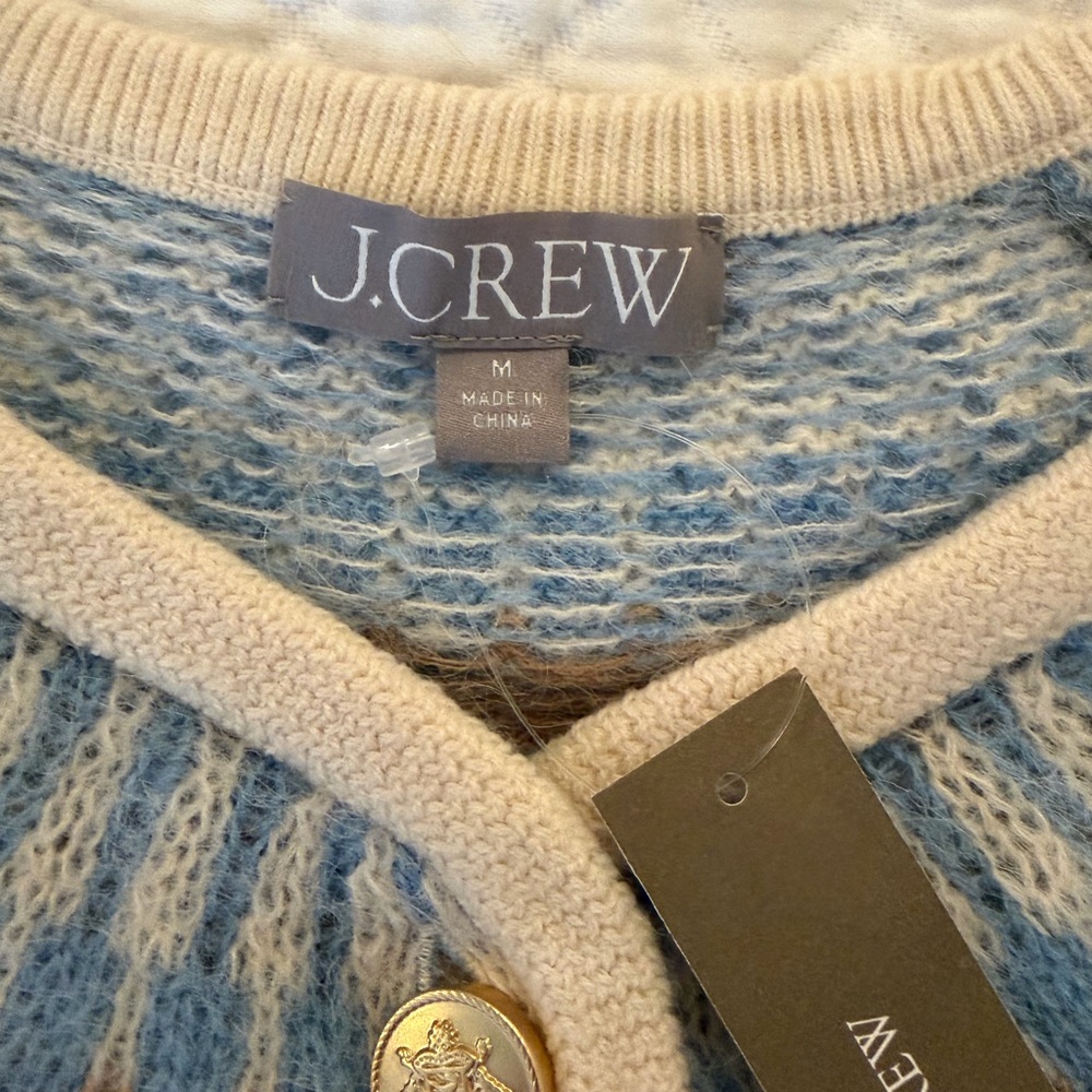 J. Crew Blue and Cream Striped Cardigan